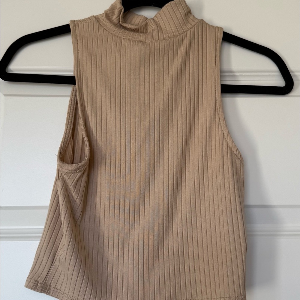 Taupe Ribbed Mockneck Crop Top
